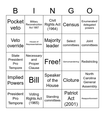 Unit 3 Bingo Card