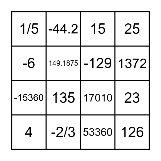 Sequences and Series Bingo Card