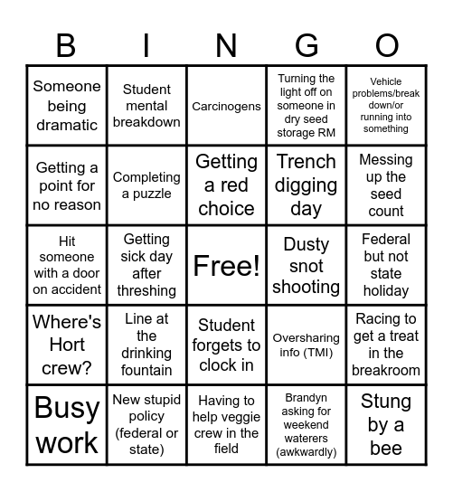PI Station BINGO Card