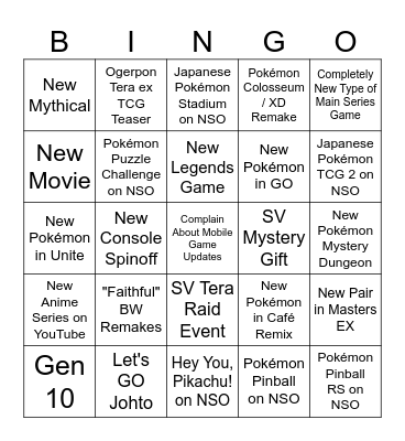 Pokémon Presents 2024 Bingo Card