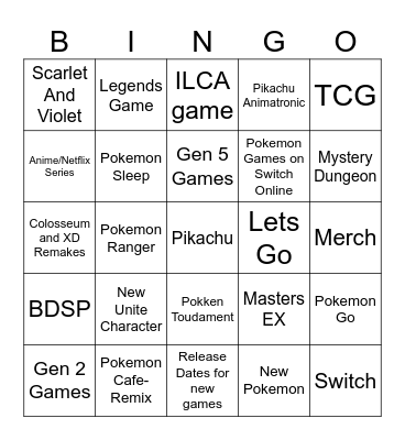 Pokemon Presents Bingo Card