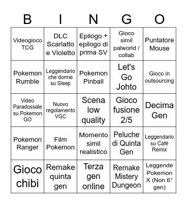 Pokemon Presents Bingo Card