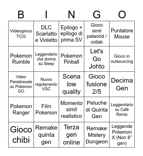 Pokemon Presents Bingo Card