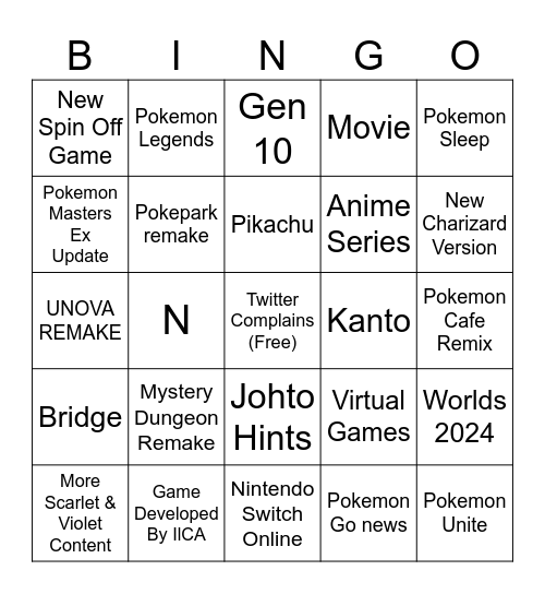 Pokemon Direct bingo Card