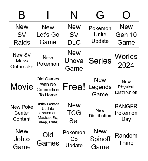 Pokemon Day 2024 Bingo Card