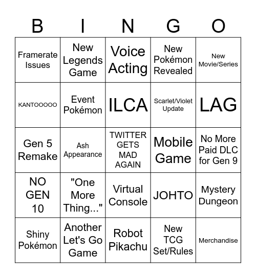 Pokémon Presents 2024 Bingo Card