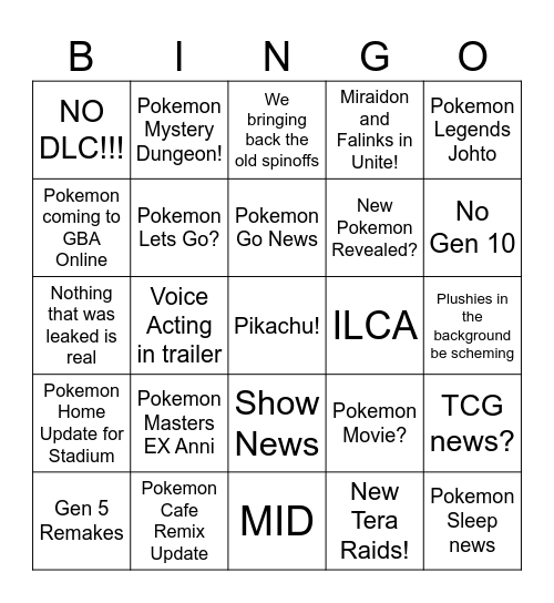 Pokemon Direct 2024 Bingo Card