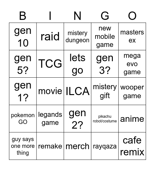 Untitled Bingo Card