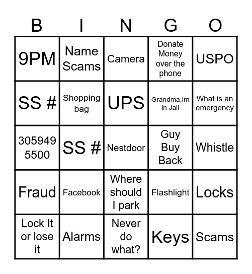 Crime Prevention Bingo Card