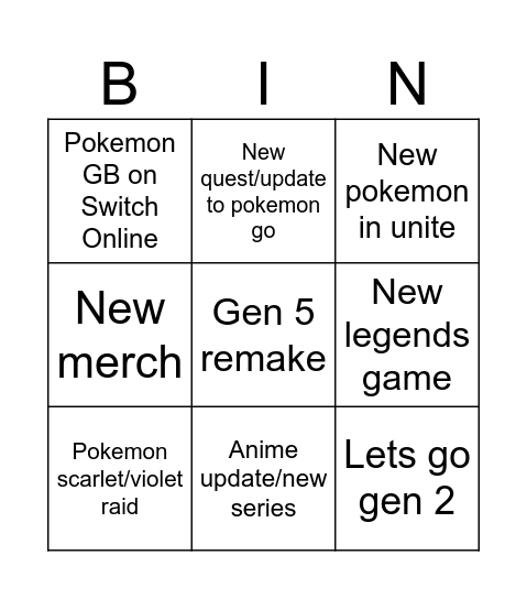 Untitled Bingo Card