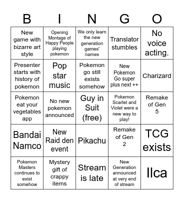 Pokemon Direct Bingo Card