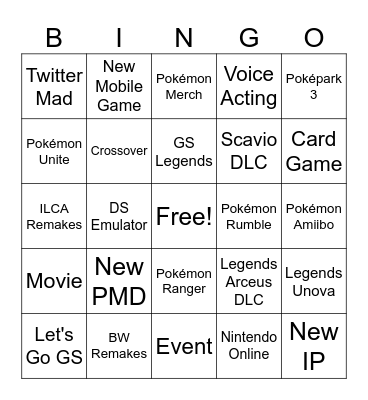 Pokémon Direct Bingo Card