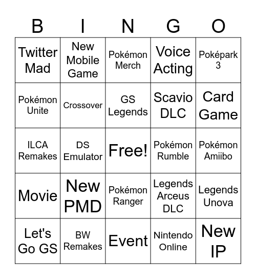 Pokémon Direct Bingo Card