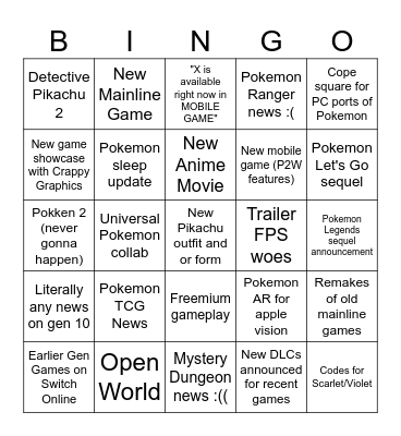 pokemon direct 2024 Bingo Card