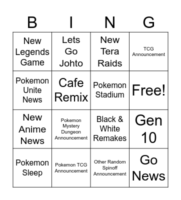 Pokemon Bingo Card