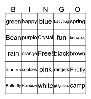 Rainbow Camp Bingo Card