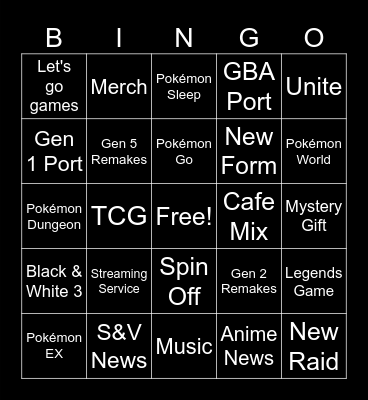 Pokemon Present Bingo Card