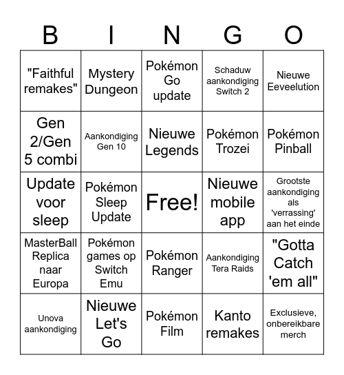 Pokémon Day Direct 2024 Bingo Card