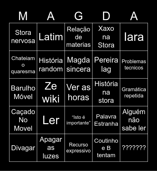 Magda’s bingo Card