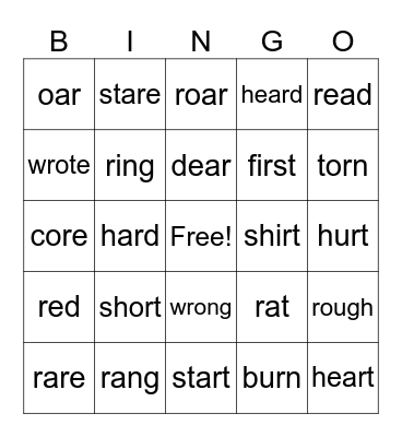 Minimal Pairs with 'r' Sounds Bingo Card