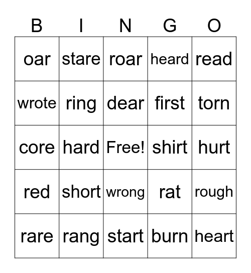 Minimal Pairs with 'r' Sounds Bingo Card