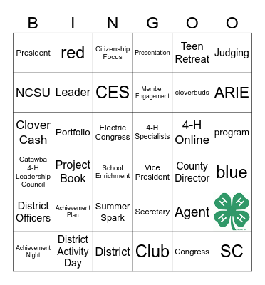 4-H Lingo Bingo Card