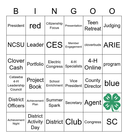 4-H Lingo Bingo Card