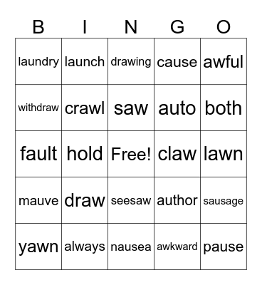 HD unit 19, spelling, au & aw 3rd gr. Bingo Card