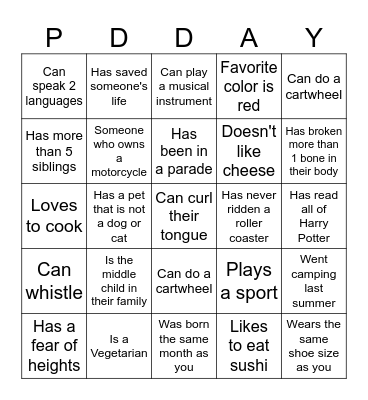 Find Someone Who Bingo Card