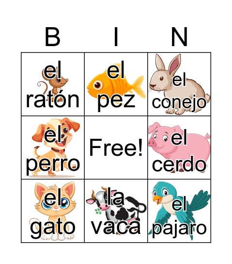 Los Animales Bingo Card