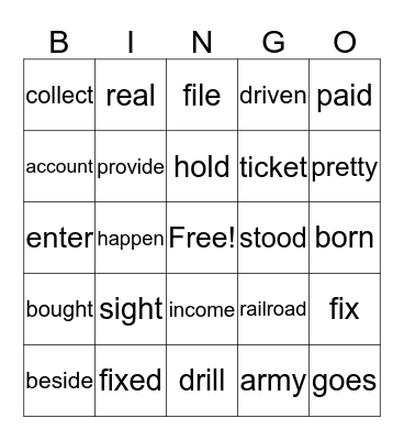 Week 37 Spelling words Bingo Card