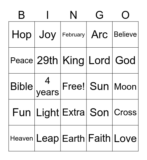 Leap Day Bingo Card