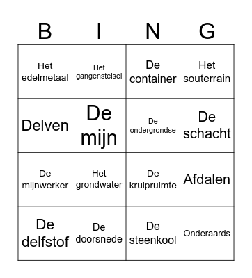 Ondergronds Bingo Card