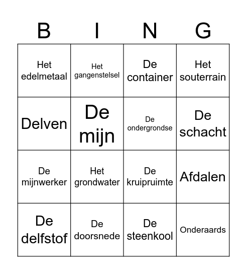 Ondergronds Bingo Card
