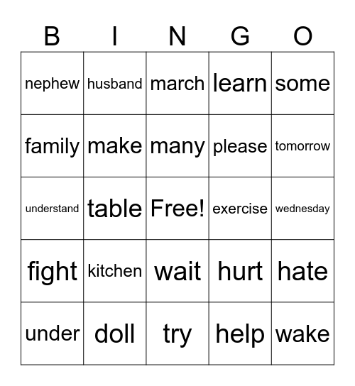 SEE Signs Bingo Card