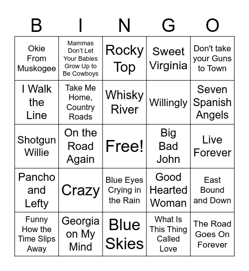 Country Western Bingo Card