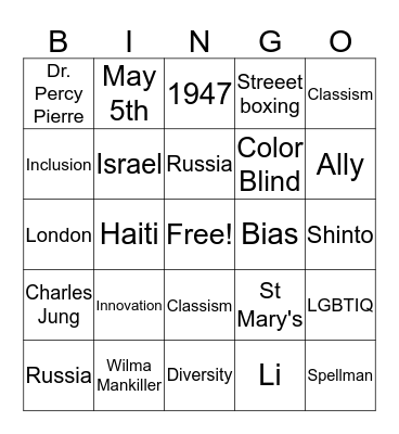 Diversity Bingo Card