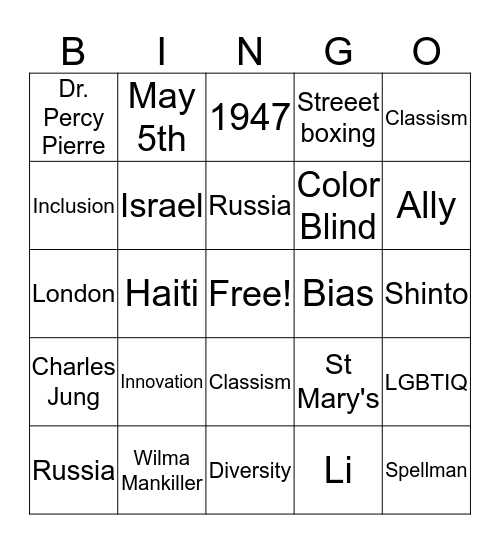 Diversity Bingo Card