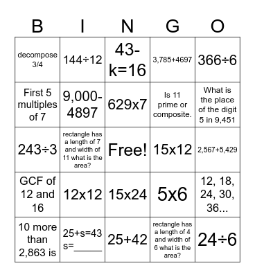 MATHMATICIAN Bingo Card