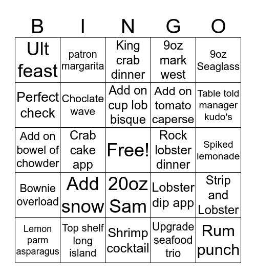 LOBSTER BINGO Card