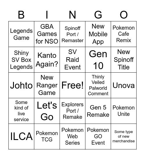 Pokemon Day 2024 Bingo Card