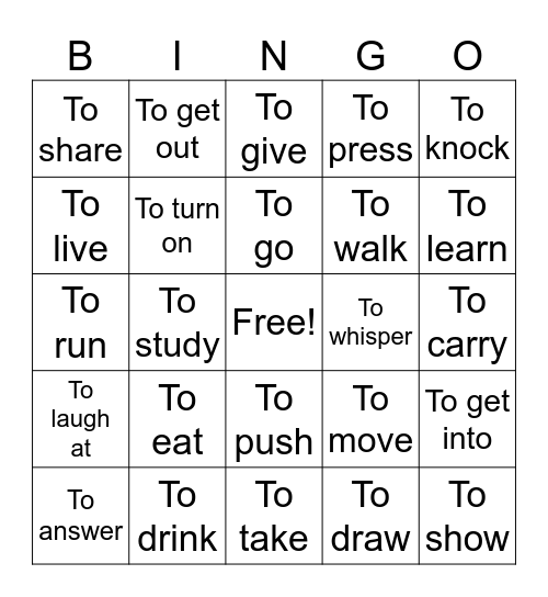 Verbs 1,2,3 Bingo Card