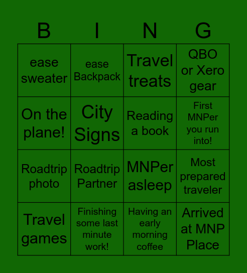 The Journey to Saskatoon - Photo Bingo Card