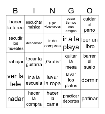 U5.Los Quehaceres y Pasatiempos Bingo Card