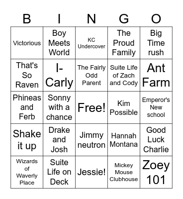 Disney and Nickelodeon theme songs Bingo Card