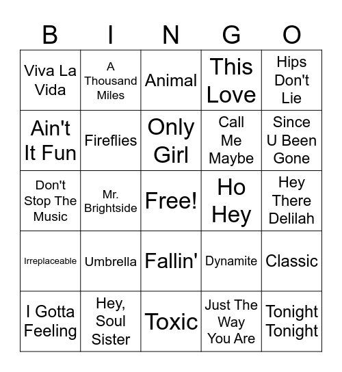 Musical Bingo Card