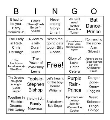 DD41 80's Mixed MOVIES! Bingo Card