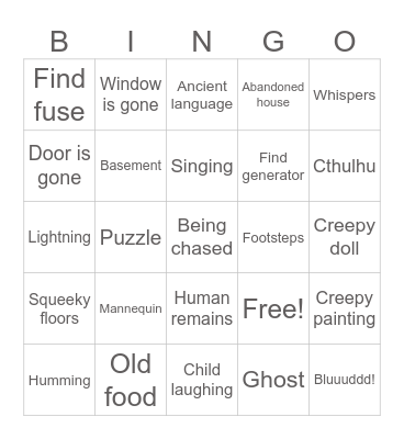Horror Bingo Card