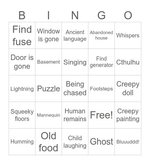 Horror Bingo Card