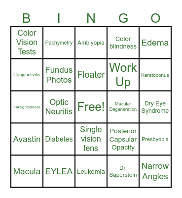 Pacific Northwest Retina BINGO! Bingo Card